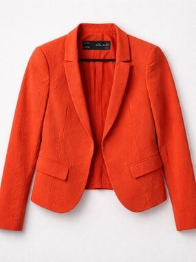 NWT ZARA BASIC Textured Red Orange Cotton Blend Blazer Jacket Size S